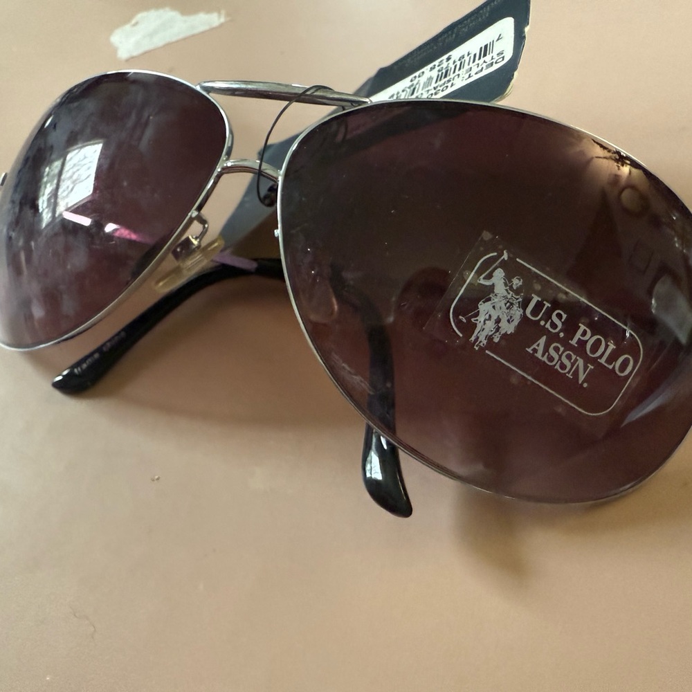 U.S. Polo Assn. Silver Frame Brown Lens Aviator Sunglasses with Black Temples